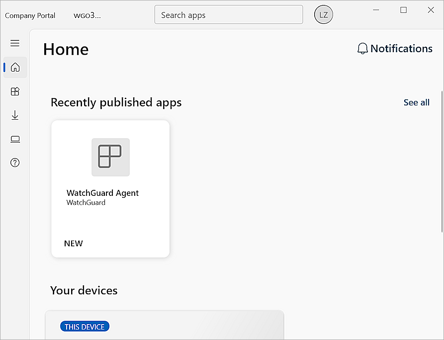 Screenshot of the app in Company Portal